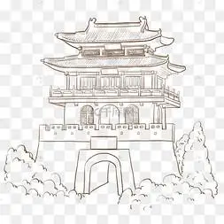 手绘皇宫宫殿古建筑线描