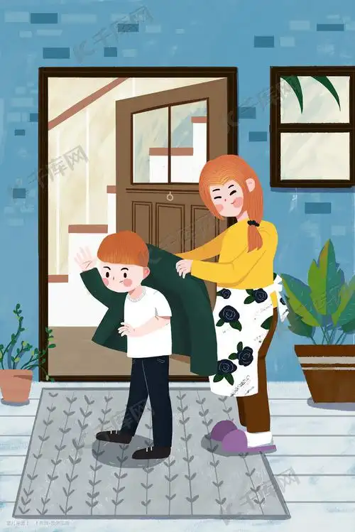 预防流感添加衣物御寒卡通扁平母亲男孩插画