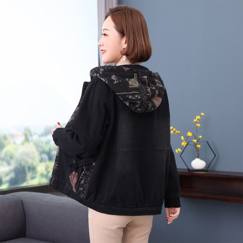 中老年人妈妈秋装牛仔外套短款2021新款大码50岁中老年女装