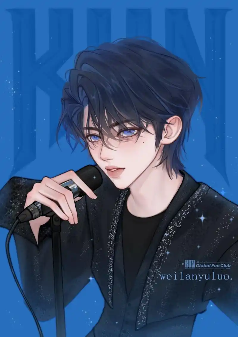 紧握手中麦克风 唱享内心之热爱 @蔡徐坤  手绘┊蔚蓝禹落·坤 文案