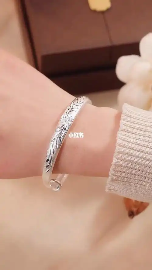 花开富贵牡丹花手工银手镯