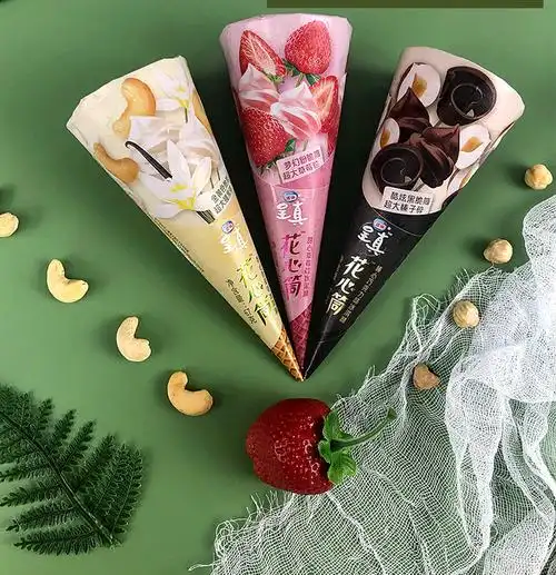 雀巢呈真花心筒冰淇淋甜筒草莓香草巧克力味雪糕3支装冷饮整箱批