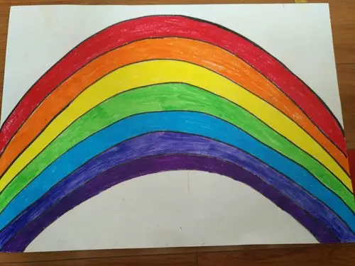 老师和幼儿数一数彩虹的七种颜色,七个颜色宝宝分别是:红,橙,黄,绿,蓝