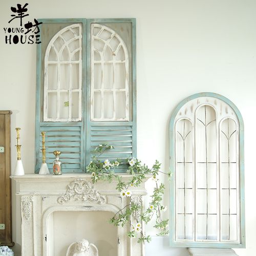 洋坊木假窗户假窗装饰铁艺欧式复古客厅餐厅墙面壁挂道具背景墙