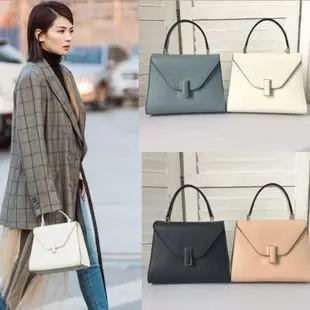 刘涛同款通勤包 白色手提包真皮手掌纹凯莉包女单肩斜挎气质女包