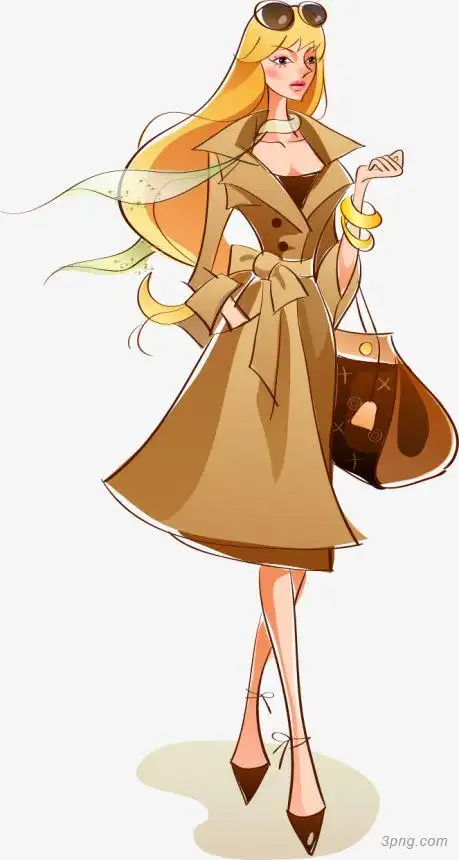矢量手绘时尚女孩png素材透明免抠图片-卡通手绘