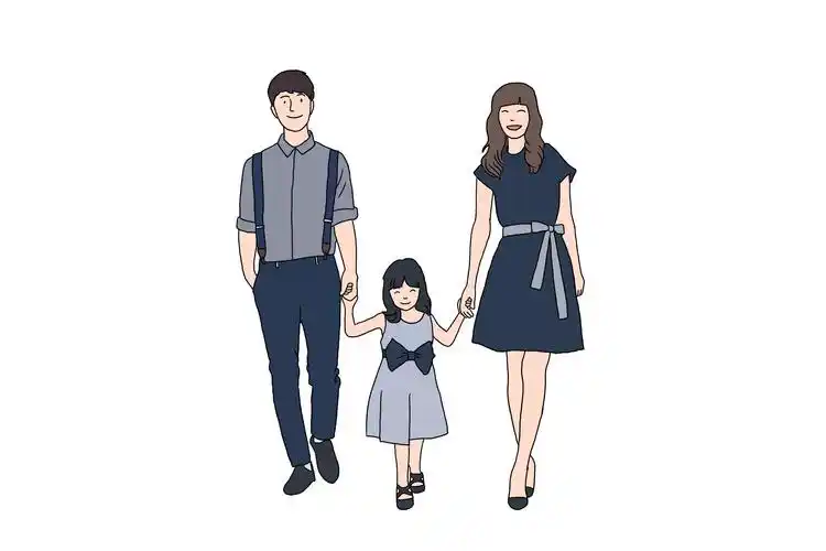 卡通一家人一家三口游玩站立插画