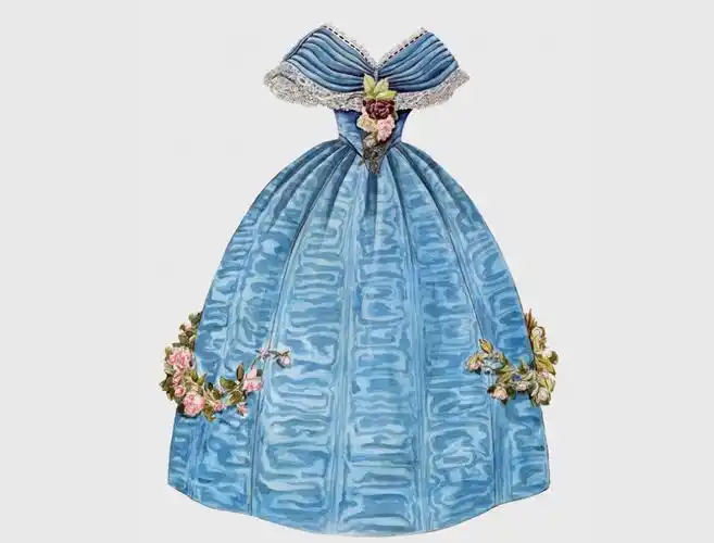 复古蓝色连衣裙插画(裙子,复古,服装)水彩插图_北极熊素材库