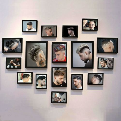 美发店装饰背景墙理发店挂画墙壁画发廊组合相框照片墙欧美烫染