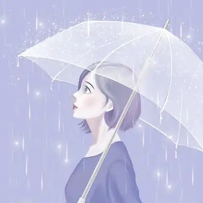 唯美雨中打伞美女插画素材