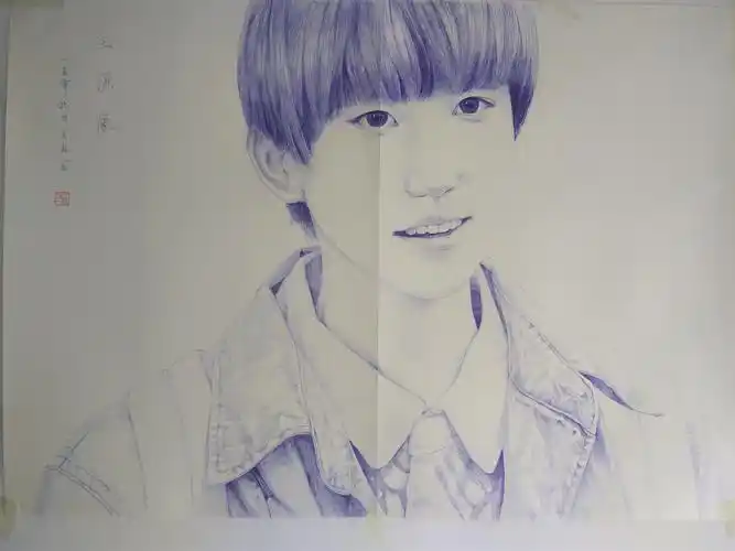 圆珠笔画——王源像(半开)