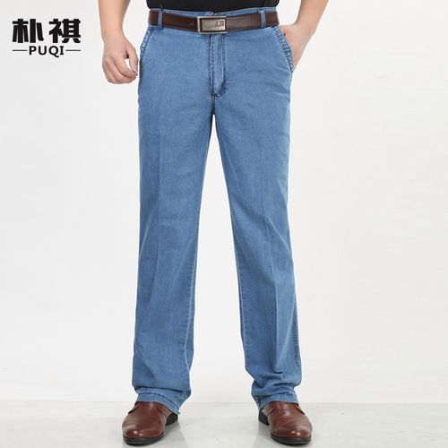 裤男裤高腰深裆弹力男士牛仔裤男裤 【夏季薄款】浅蓝色 39码3尺2腰围