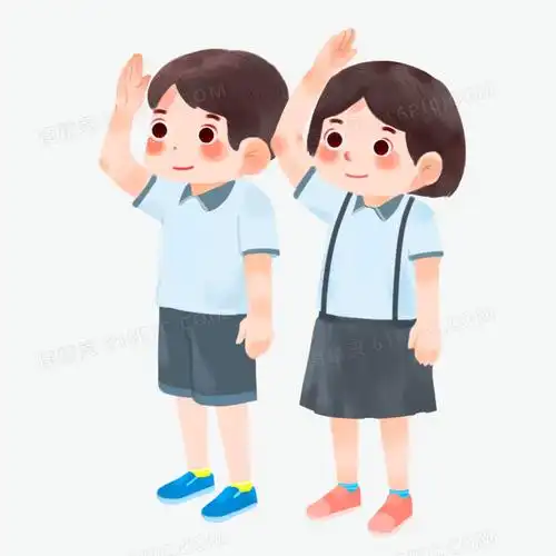 手绘男学生和女学生立正敬礼素材