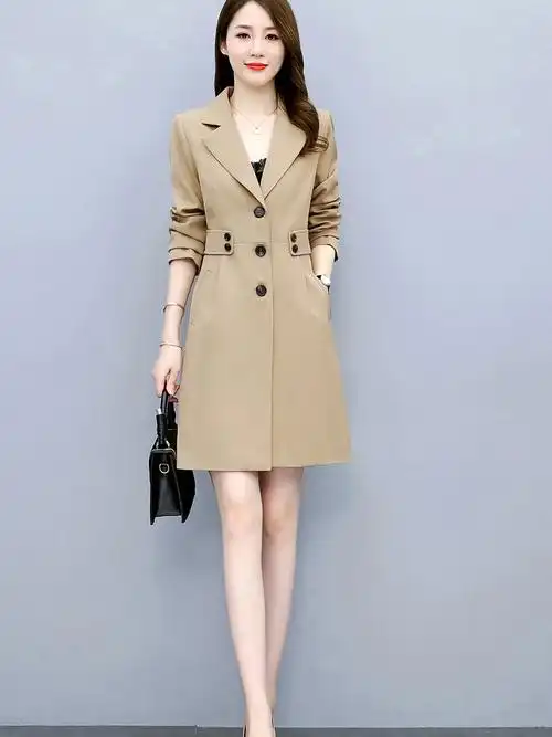 风衣外套女中长款2022年春秋季新款百搭气质女神范上衣单排扣大衣