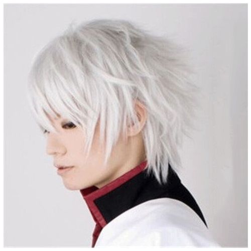 翘cos短发型假发男短发日系cos正太 化纤假头发杀马特 银白色( 发网)