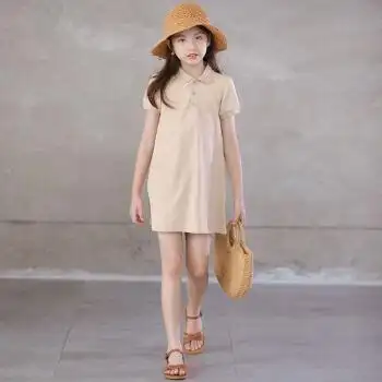 女孩裙子 9-12岁儿童公主裙夏薄款小学生衣服童装中大童短袖t恤裙pol