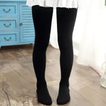 连裤袜子纯棉针织袜裤女孩拼接儿童打底裤袜加绒 纯黑色(加厚毛圈) s