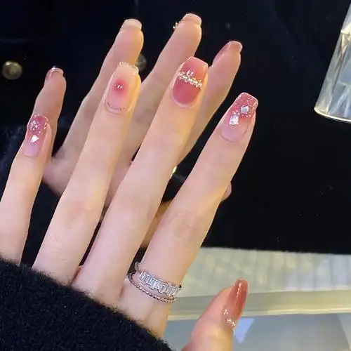 珍珠闪粉贝壳假指甲中长款仙女风美甲贴片成品网红穿戴甲显白甲片