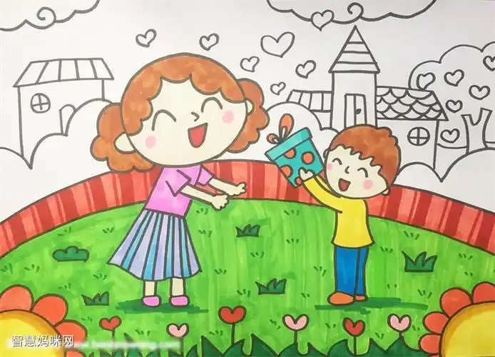 简单漂亮的感恩母爱儿童画图片