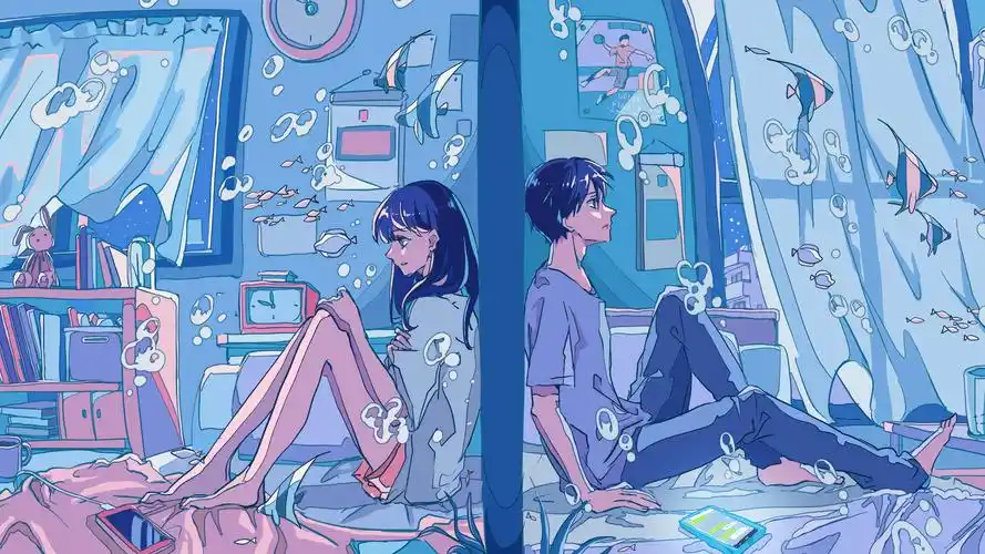 电脑壁纸 动漫卡通 动漫人物 水中世界个性创意手绘插画