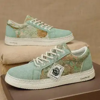 ajwm轻奢潮牌男鞋新款潮流时尚休闲运动鞋男布鞋软底舒适板鞋子男绿色