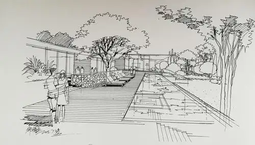 园林景观小品线稿及手绘效果图