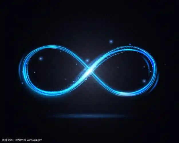 闪亮的无限符号在黑暗的透明