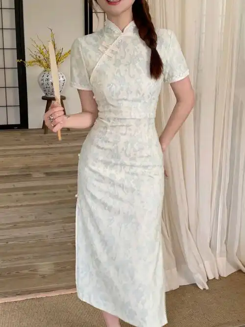 实拍现货# 145小矮个子改良旗袍收腰包臀中长款新中式连衣裙国风 - 17