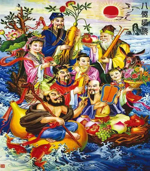 八仙图道教神像挂画八仙过海画像丝绸卷轴画装饰画可定制c款5590画心