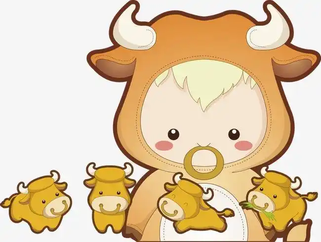 卡通牛与鸡妈妈和鸡宝宝