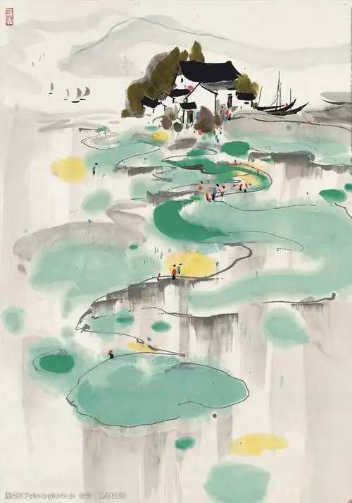关键词:水墨 山水 吴冠中作品 乡村人家 青砖白瓦 设计 文化艺术 绘画