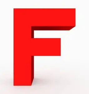 在白色3d 渲染时被隔离的字母 f 3d 立方红色照片