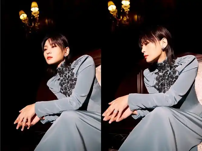 周笔畅蓝色长裙尽显清婉素雅