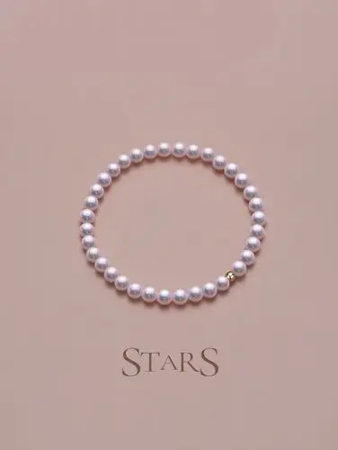 starsbabyakoya海水珍珠小手串18k金手链彩凛裸珠经典叠戴弹力
