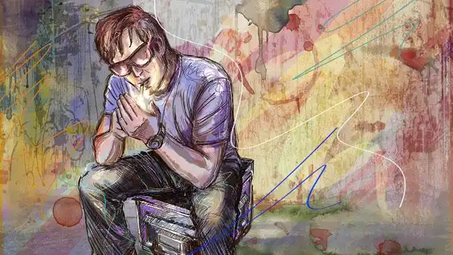 点烟的男人插画psd素材