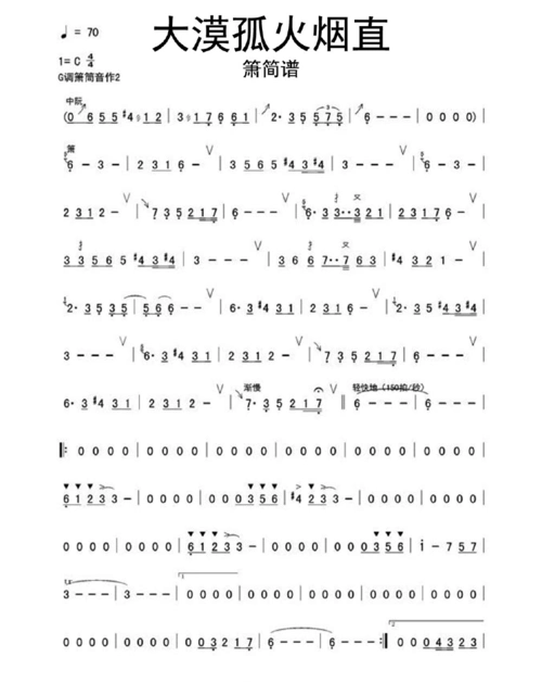 大漠孤火烟直箫简谱乐谱