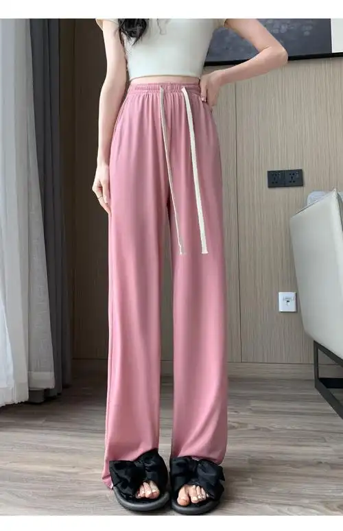 冰丝阔腿裤女夏季薄款2024新款休闲高腰垂感宽松夏天直筒凉凉裤子