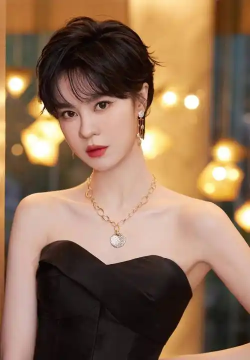 郁可唯的美貌被低估,穿抹胸黑裙秀"筷子腿",狗啃短发又酷又美_连衣裙