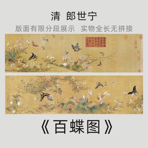 清郎世宁《百蝶图》国画长卷工笔画艺术微喷打印花鸟画