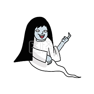 图怪兽原创元素中元节简约卡通线描长发女鬼插画元素