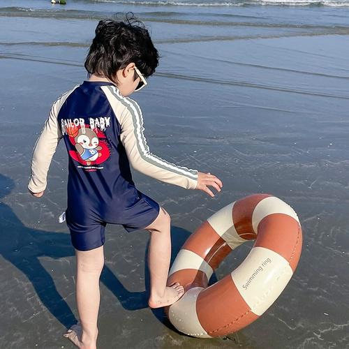 男童泳衣夏季儿童长袖防晒速干连体泳装海边男孩宝宝游泳衣服卡通