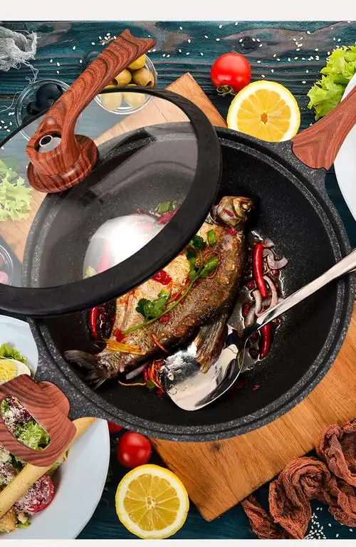 德国麦饭石锅不粘锅炒锅家用平底锅炒菜锅无涂层电磁炉煤气灶专用