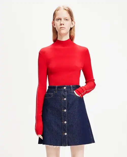 moco春修身红色长袖立领打底半高领针织衫女摩安珂 绯红色 s/160