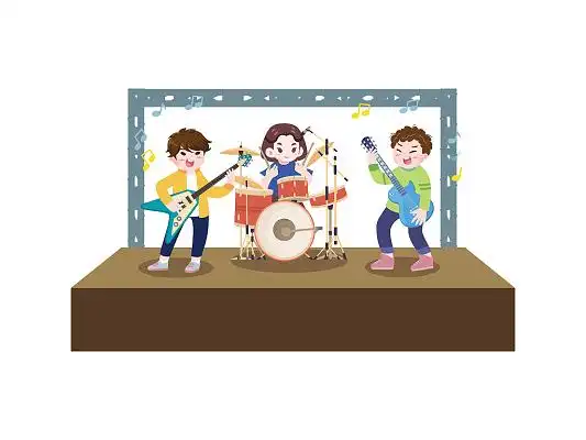 彩色手绘卡通户外乐队演奏矢量元素png素材