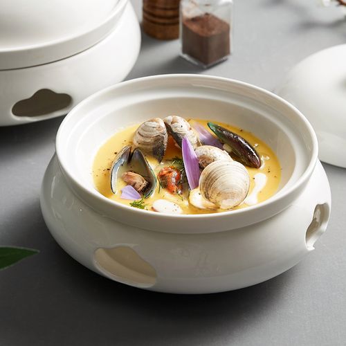 中餐酒店餐具高档会所餐厅蜡烛加热保温鲍鱼盘子陶瓷高级感菜盘子