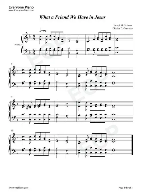 what a friend we have in jesus-简单版-恩友歌五线谱预览1