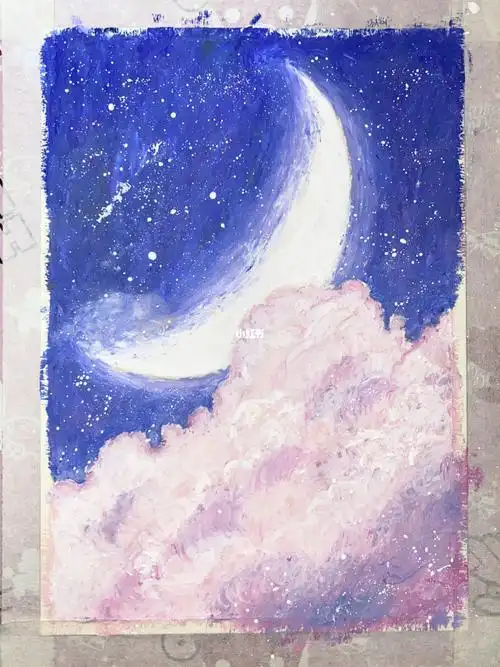 超简单的星空画油画 星空丙烯画|一看就会的零基础粉色星空星空