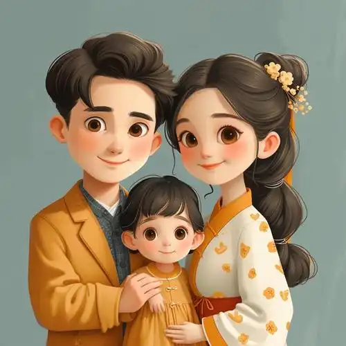 亲子头像|一家三口合影——温馨的一家人插画头像