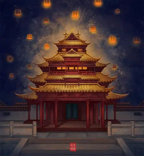 质感古风-夜景下的古建筑|插画|商业插画|插画师常笑_原创作品-站酷