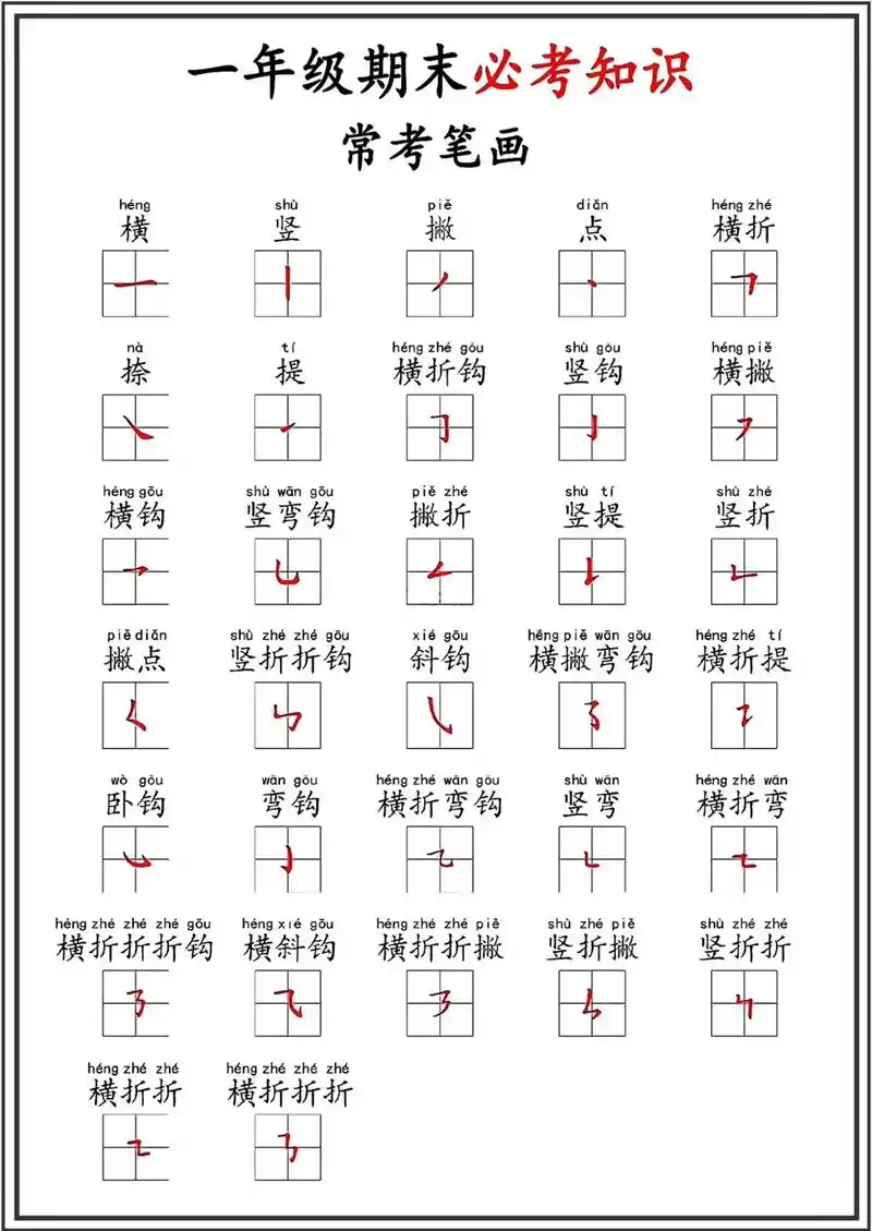 常考笔画知识点 练习电子版97快期末 - 抖音
